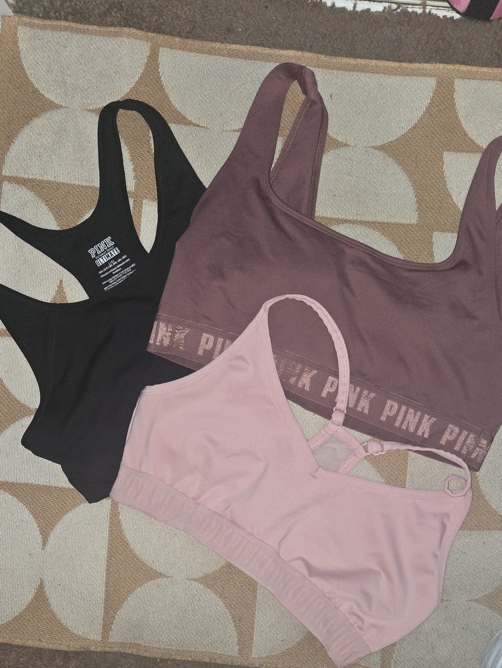 BUY 2 GET 1 FREE Victoria's Secret PINK Bralette Trio - Black, Mauve, Light Pink